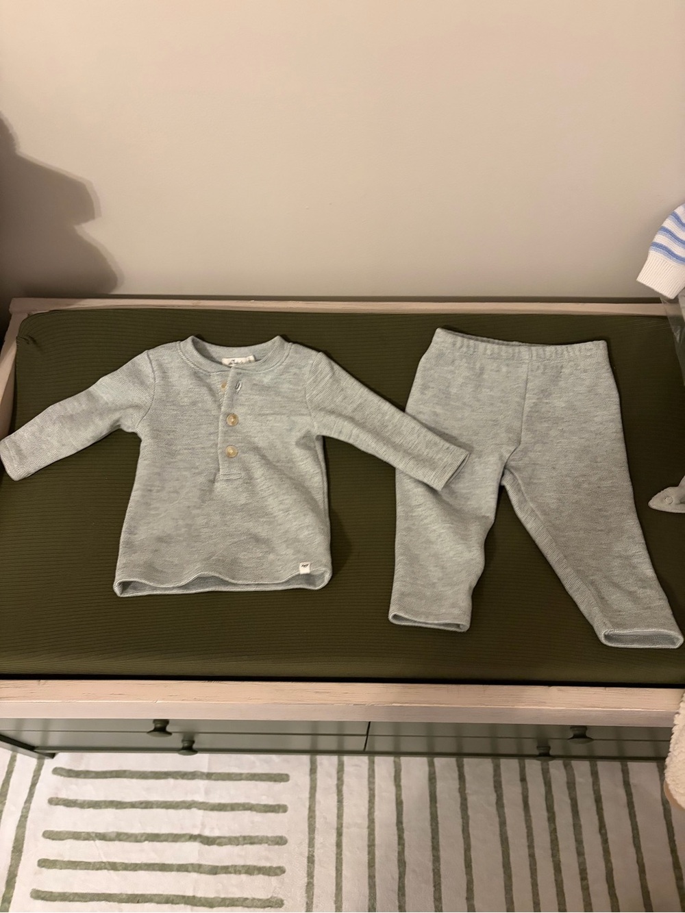 Light Green Fleece Baby Two-Piece Henley Top & Pants Set